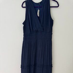 NWT White House Black Market Sleeveless Satin Surplice Midi Dress Blue